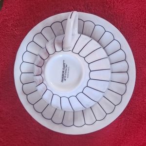 Harbor East, Set of Tea Cup and Saucer. White and Black Stripe.